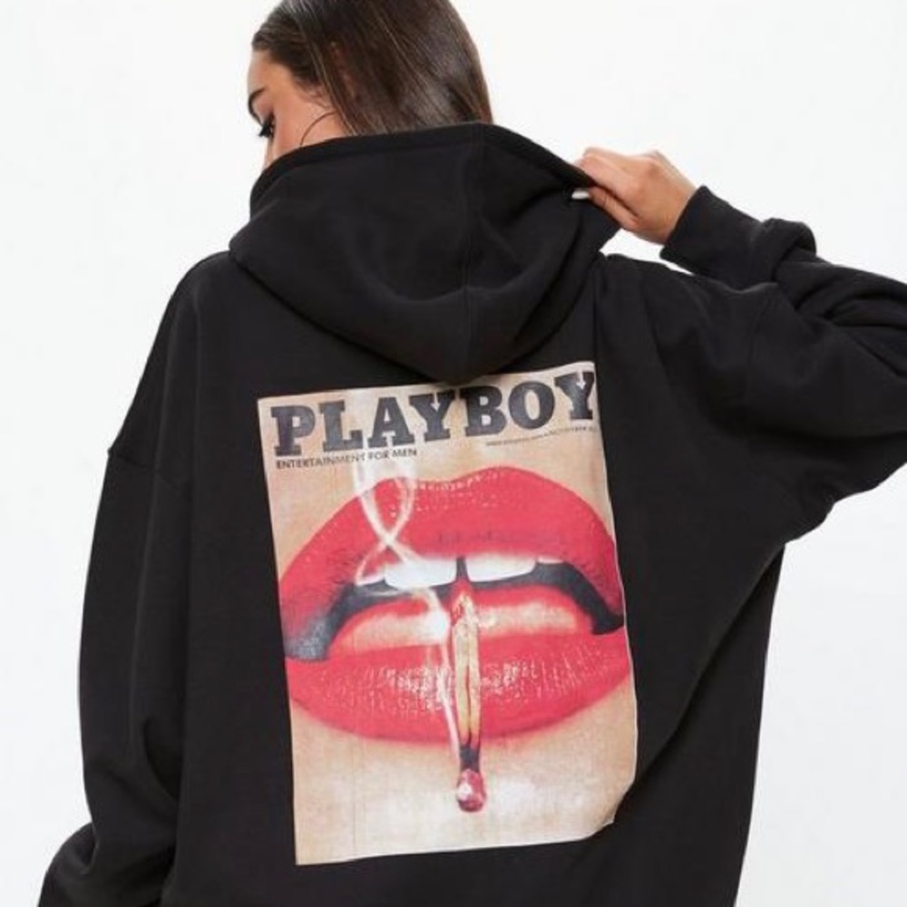 Playboy X Missguided Black Magazine Print Oversized Hoodie
